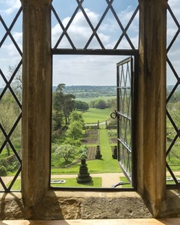 View from a high window over gardens