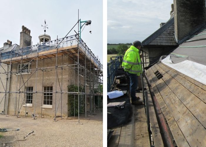 Scaffolding and roof slates removed at Cavendish Hall 