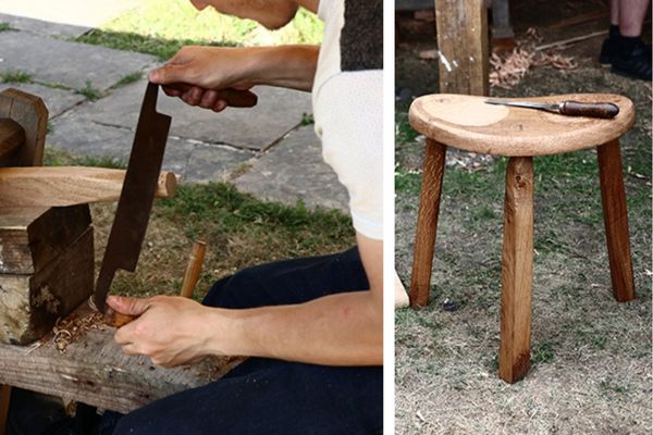 Calverley Old Hall SWAP week 6 - joinery - reshaping mullioned window and making three-legged stool